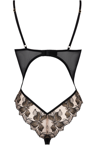 Atelier Amour Fleur Defendue Black Bodysuit - Sheer Embroidery Body