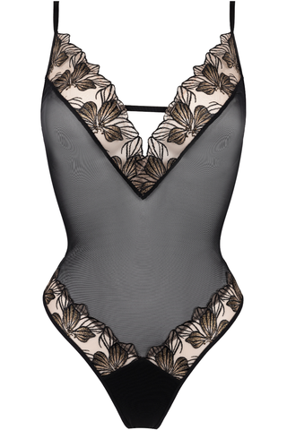 Atelier Amour Fleur Defendue Black Bodysuit - Sheer Embroidery Body