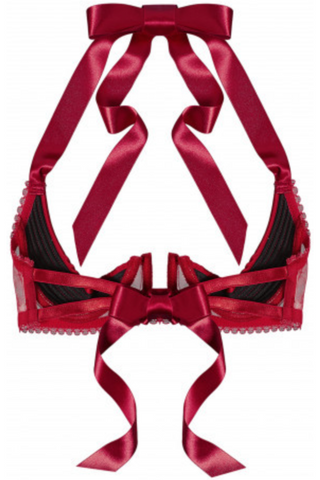 Cadolle Chic Satin & Mesh Quarter Cup Bra Red