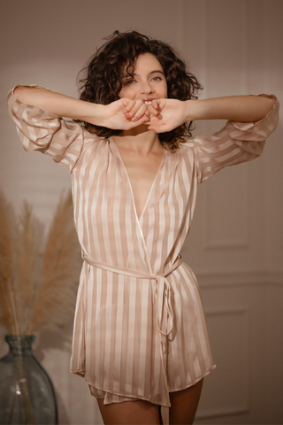 Cadolle Nude Striped Chiffon Robe - Luxury Loungewear