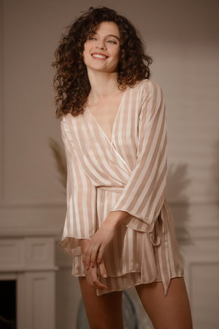 Cadolle Nude Striped Chiffon Robe - Luxury Loungewear
