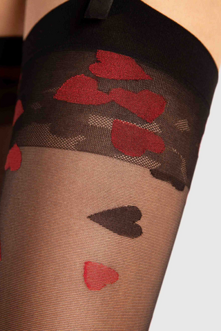 FiORE Sensual Alice Heart Pattern Stockings Black & Red 20 Denier