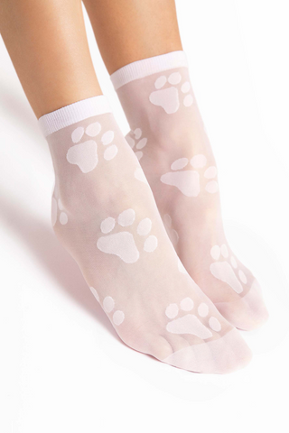 FiORE Pawpaw White Animal Paw Pattern Socks 20 Denier