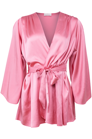 Fleur Du Mal Angel Sleeve Pink Silk Robe - Silk Loungewear