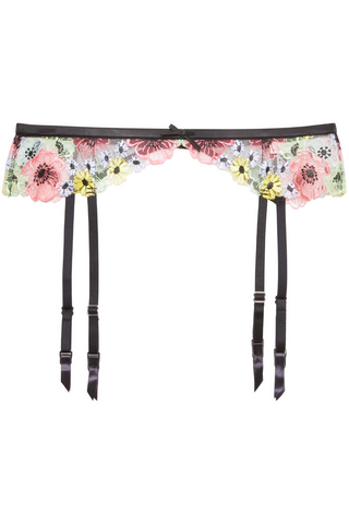 Fleur du Mal Azalea Black Sexy Suspender Belt - Embroidery Lingerie