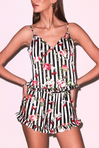 Fleur Du Mal Cherry Rose Ruffle Silk Camisole - Silk Loungewear