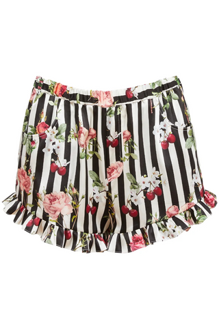 Fleur Du Mal Cherry Rose Ruffle Silk Shorts - Silk Loungewear