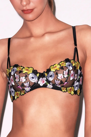 Fleur du Mal Eden Black Floral Embroidery Balconette Bra - Embroidery Lingerie