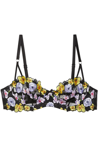 Fleur du Mal Eden Black Floral Embroidery Balconette Bra - Embroidery Lingerie