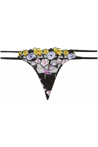 Fleur du Mal Eden Black Floral Embroidery Mini Thong
