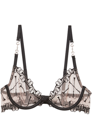 Fleur Du Mal Equestrian Embroidery Demi Bra Black - Naughty Knickers