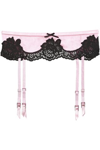 Fleur du Mal Eve Silk & Lace Suspender Belt in Baby Rose