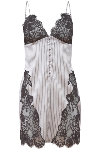 Fleur Du Mal Executive Silk Mini Slip Ash Pinstripe