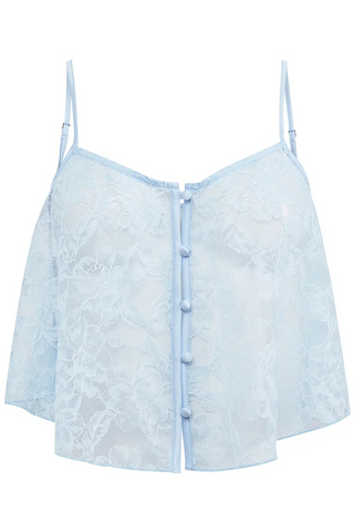 Fleur Du Mal Jasmine Blue Lace Flutter Cropped Camisole - Lace Loungewear