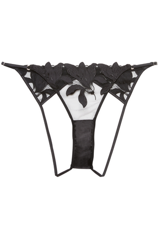 Fleur du Mal Black Lily Embroidery Open Back Brief - Ouvert Knickers