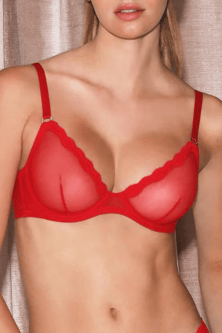 Fleur Du Mal Sheer Tulle Demi Bra Rouge Red