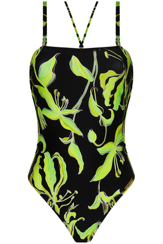 Lise Charmel Fleurs de Nuit Black Multiway Bandeau Swimsuit - Sexy One Piece
