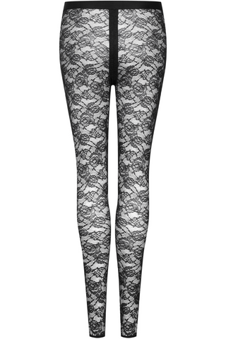 Luxury black lace leggings with crotch zip and wide waistband