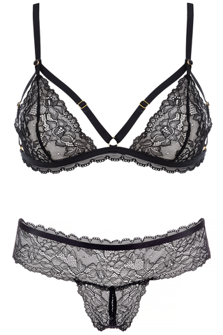 Maison Close Le Petit Secret Dentelle Triangle Bra & Tanga Thong Black