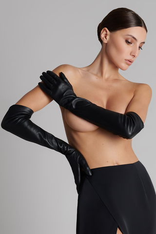 Maison Close Long Leather Gloves with Suspenders Black
