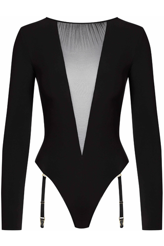 Maison Close Nuit Fauve Long Sleeve Suspender Thong Body Black