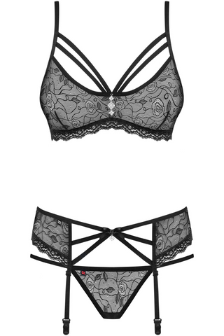 Obsessive 818 3 Piece Black Lace Lingerie Set - Sexy Black Lingerie