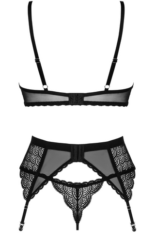 Obsessive Chemeris Bra, Thong & Suspender Black