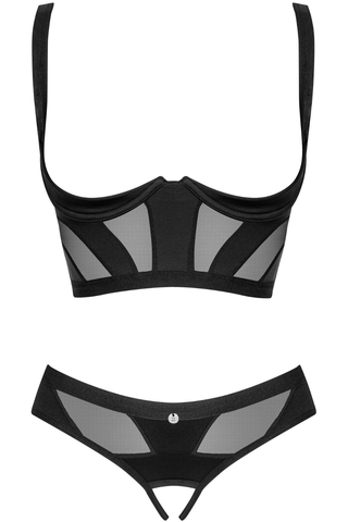 Obsessive Chic Amoria Cupless Bra & Crotchless Thong Black