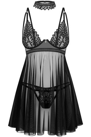 Obsessive Donarella Choker, Babydoll & Thong Black
