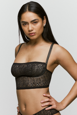 Sarda Tabei Wireless Longline Bra Black & Gold - Crop Bralette