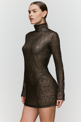 Sarda Tabei Short Long Sleeved Dress in Black & Gold - Luxury Dresses