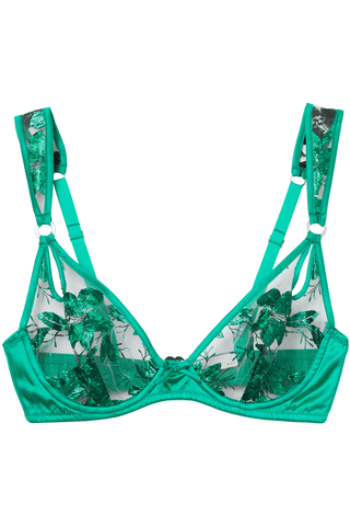 Fleur du Mal Allover Foil Embroidery Underwired Bra Emerald
