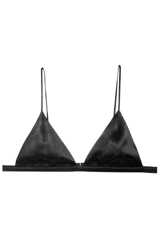 Fleur Du Mal Luxe Silk Satin Triangle Bra in Black