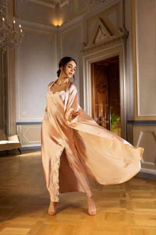 Lise Charmel Splendeur Soie Peach - Long Nightdress and Long Robe