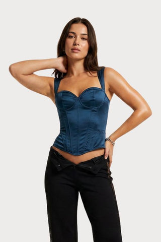 Daisy Satin Bustier in Peacock