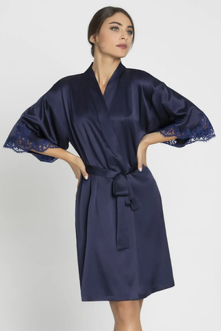 Splendeur Soie Navy Mid Length Silk Robe
