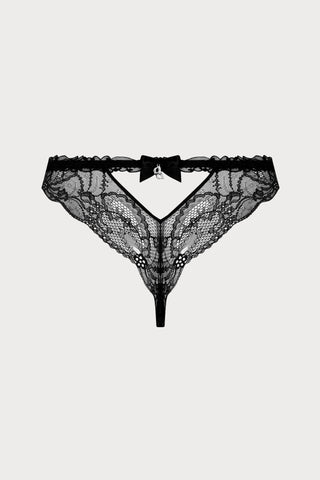 Soir de Venise Black Leavers Lace Thong - Back