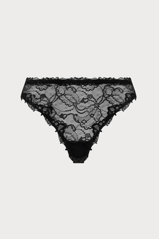 Soir de Venise Black Leavers Lace Thong