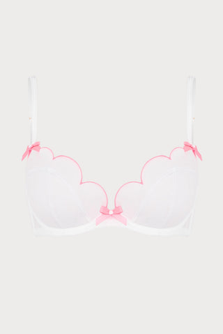 Lorna White & Pink Plunge Bra, Size UK 32E