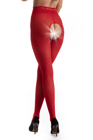 Amour Nymph Red Open Crotch Tights 30 Denier