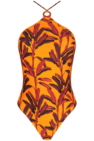 Women's Banana Tree Pattern Swimsuit Orange & Brown - Antigel La Melanesia 