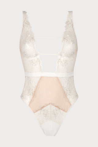 Après Minuit Thong Bodysuit Pearl | Atelier Amour Lingerie