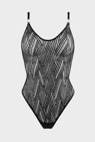 Atelier Amour Clair Obscur Lace Thong Bodysuit Black