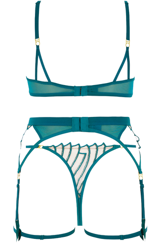 Atelier Amour Cosmic Dream Demi Bra, Mini Thong & Suspender Lagoon