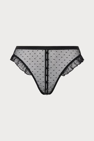 Atelier Amour Coup de Foudre Black Plumetis Tulle Openable Tanga - Naughty Knickers