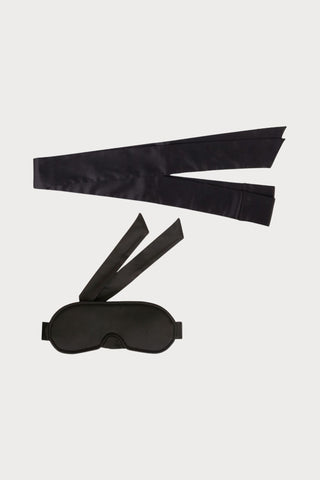Atelier Amour Coup de Foudre Black Satin Mask & Cuffs Set - Naughty Knickers
