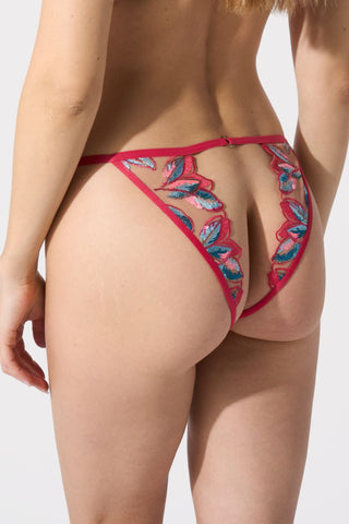 Atelier Amour Oiseau de Paradis Open Back Brief in Cherry - Naughty Knickers