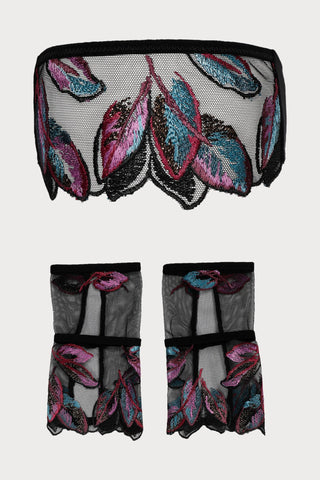 Atelier Amour Oiseau de Paradis Mask & Gloves Set in Black - Naughty Knickers