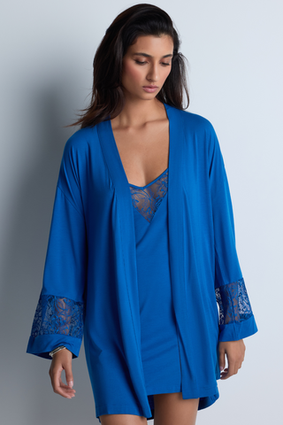 Aubade Blue Short Kimono Lazy Days - Luxury Nightwear