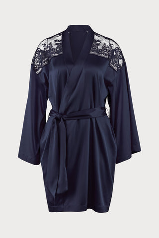 Midnight Whisper Blue Silk Kimono, Size XS-S (UK 8-10)